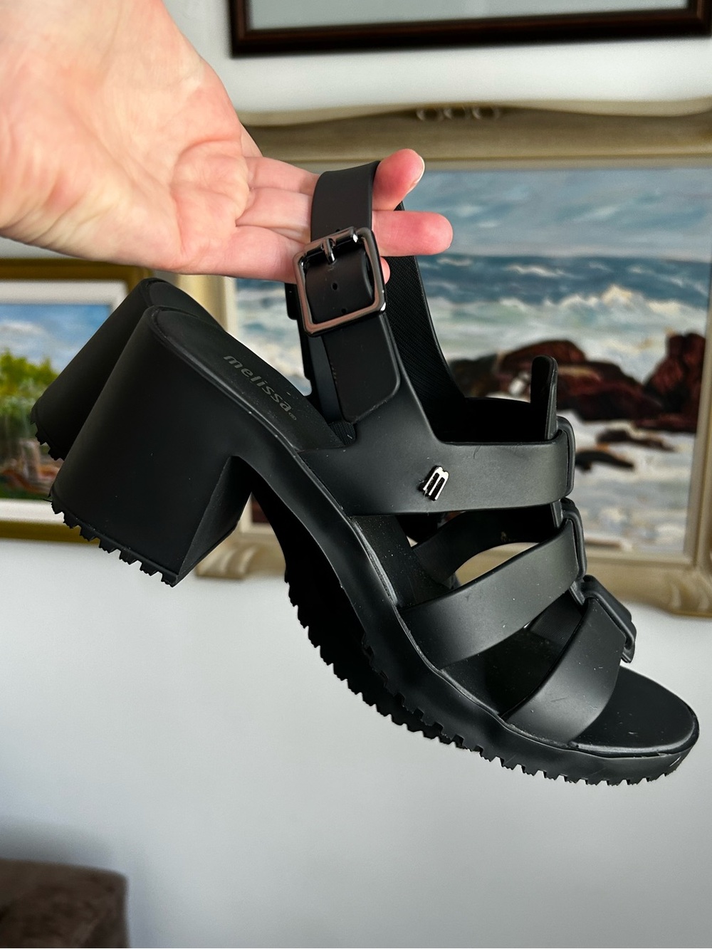 Melissa Flox High Heel Sandals Size 7 Black Gladiator Style